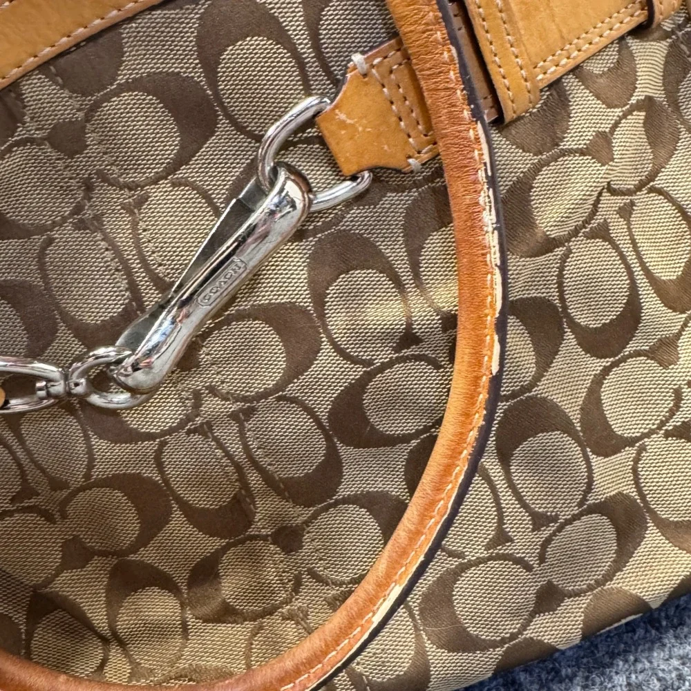 Coach Hampton Satchel Women Medium Brown Monogram Canvas Y2K Preppy 8K07
